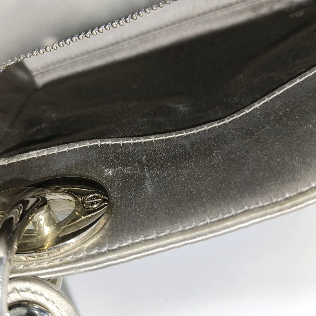 Authenticated pre-owned  Lady Dior Mini Cannage Silk Satin Grey - Tote Bag at Looply