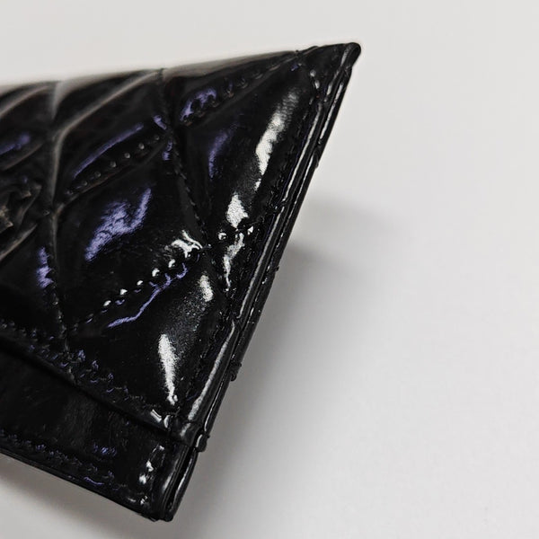 Quilted Patent Leather Card Holder Black
