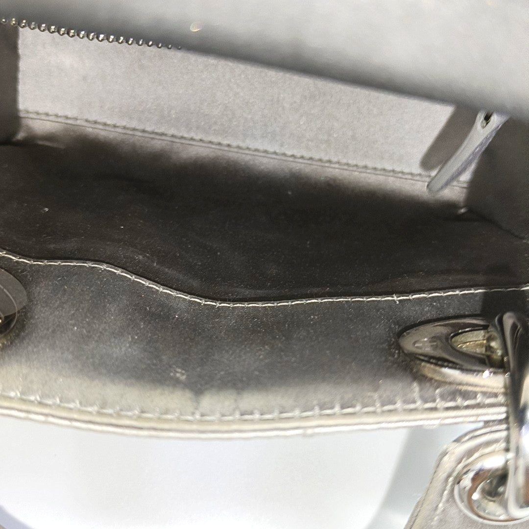 Authenticated pre-owned  Lady Dior Mini Silk Satin Grey - Tote Bag at Looply