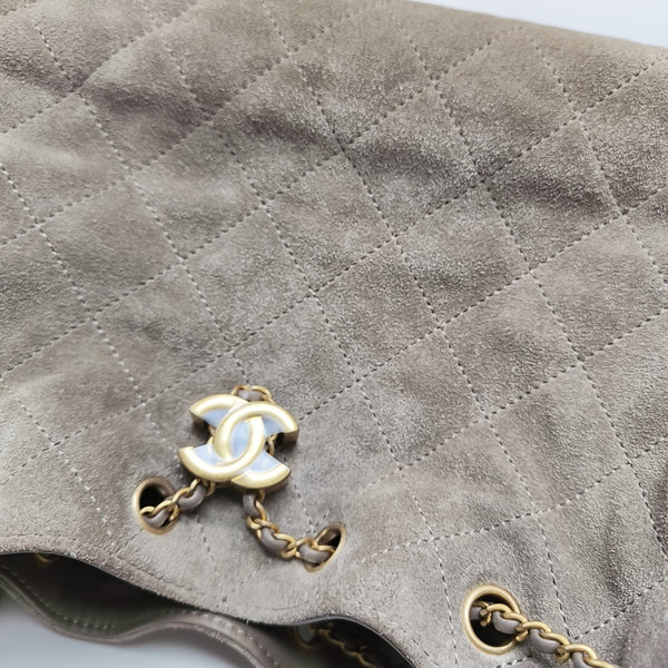 CHANEL 25 Small Quilted Suede Gray