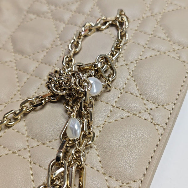 Authenticated pre-owned  Lady Dior Milly Mini Cannage Lambskin Beige - Shoulder Bag at Looply
