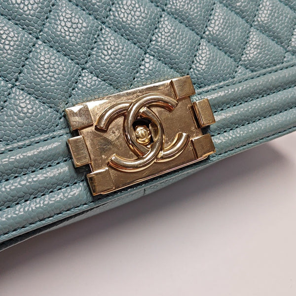 BOY CHANEL Medium Quilted Grained Calfskin Blue