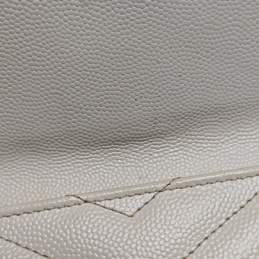 Chevron Calfskin Card Holder Small White
