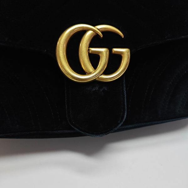 GG Marmont Medium Quilted Velvet Black