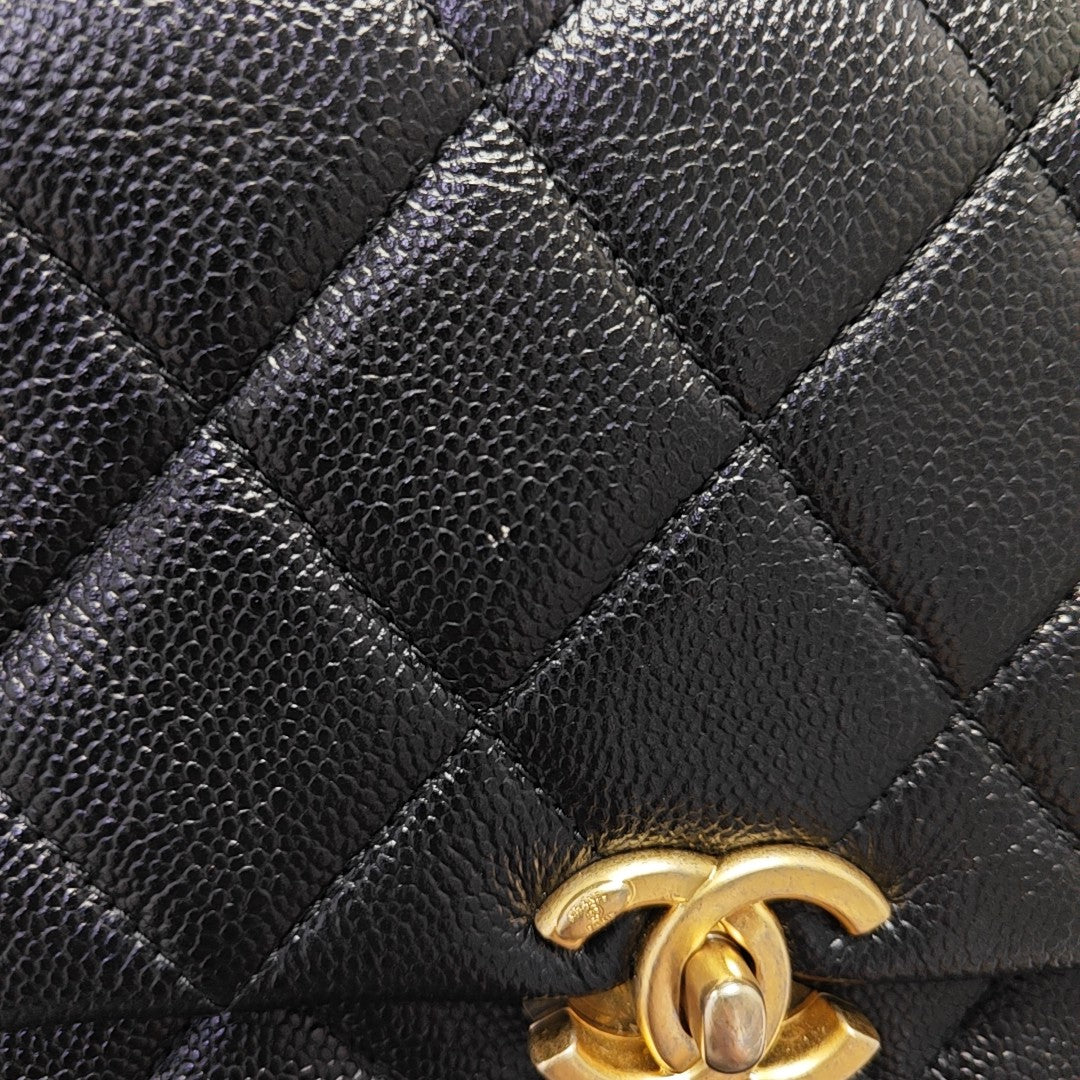 Quilted Grained Calfskin Backpack Black