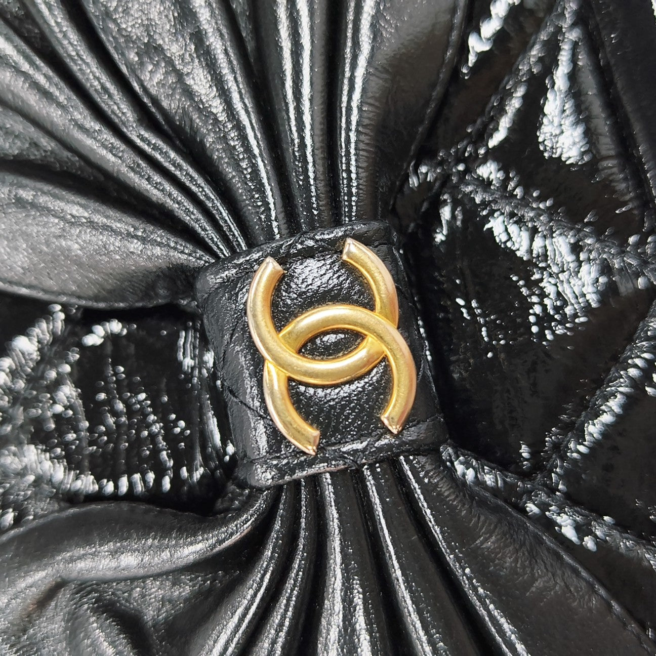 Quilted Patent Leather Top Handle Bag Small Black