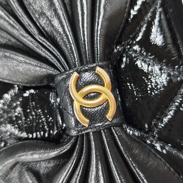 Quilted Patent Leather Top Handle Bag Small Black
