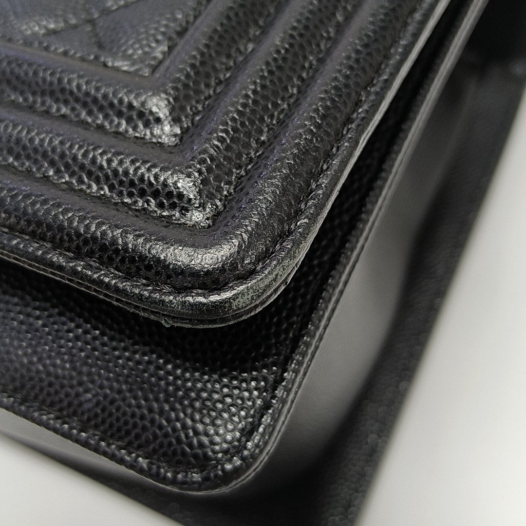 BOY CHANEL Medium Quilted Grained Calfskin Black