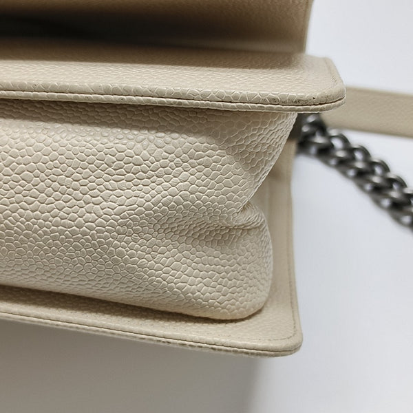 BOY CHANEL Medium Chevron Grained Calfskin White