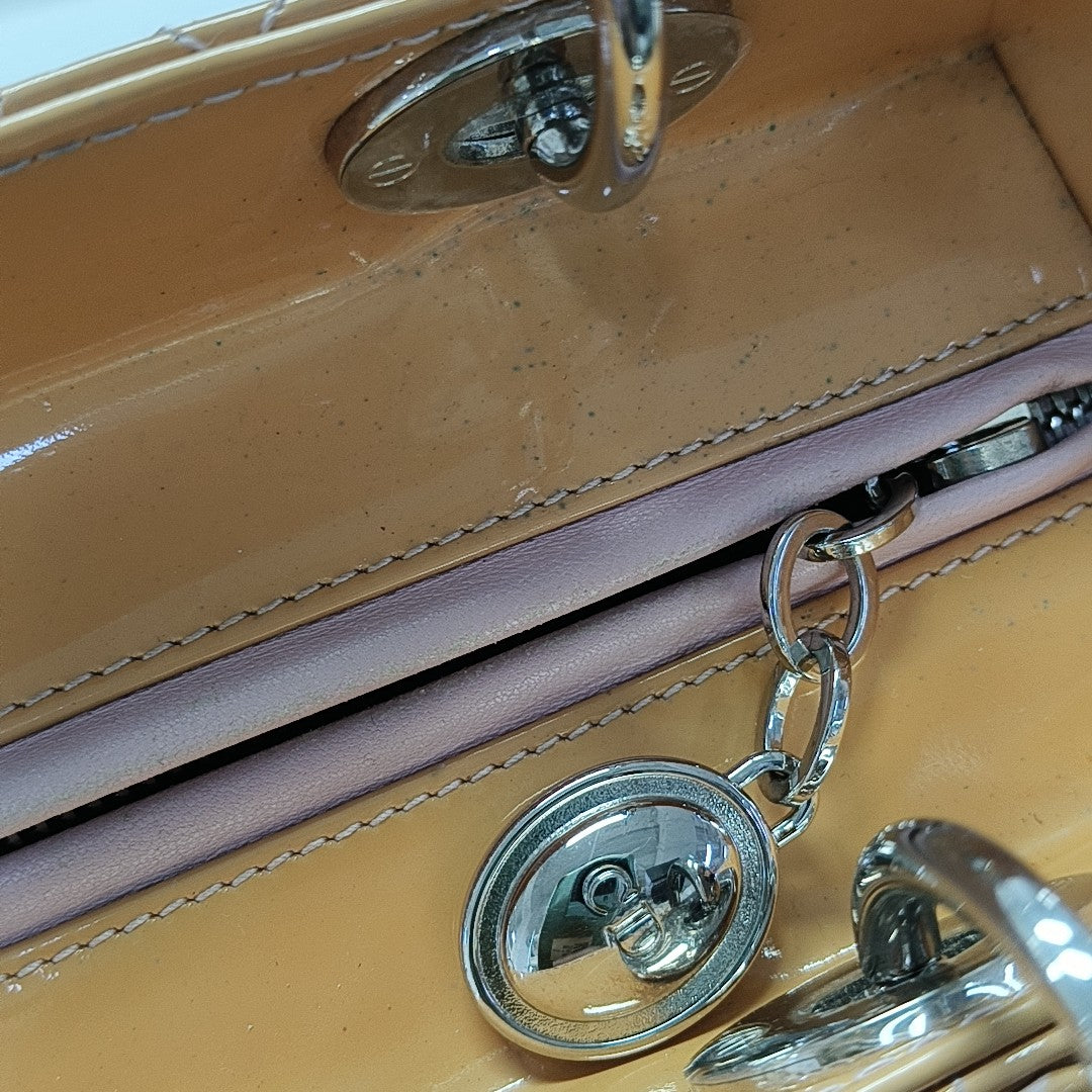 Lady Dior Medium Cannage Patent Leather Yellow