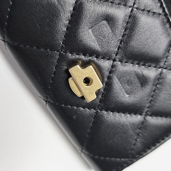 Quilted Lambskin Card Holder Black