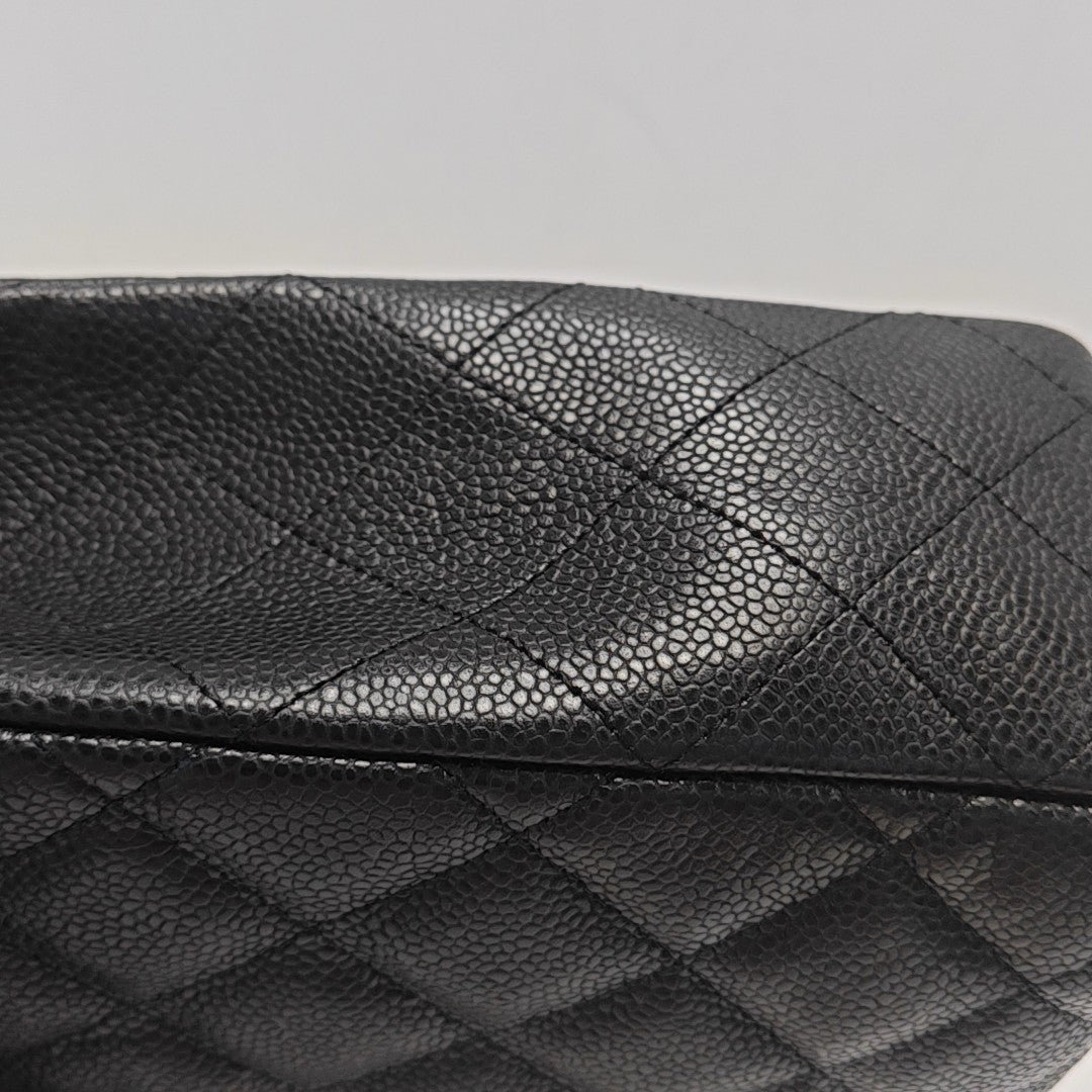 Quilted Grained Calfskin Shoulder Bag Large Black