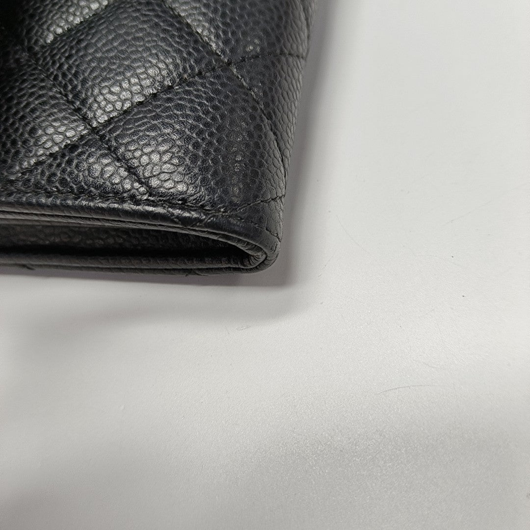 CLASSIC FLAP Mini Quilted Grained Calfskin Black Wallet