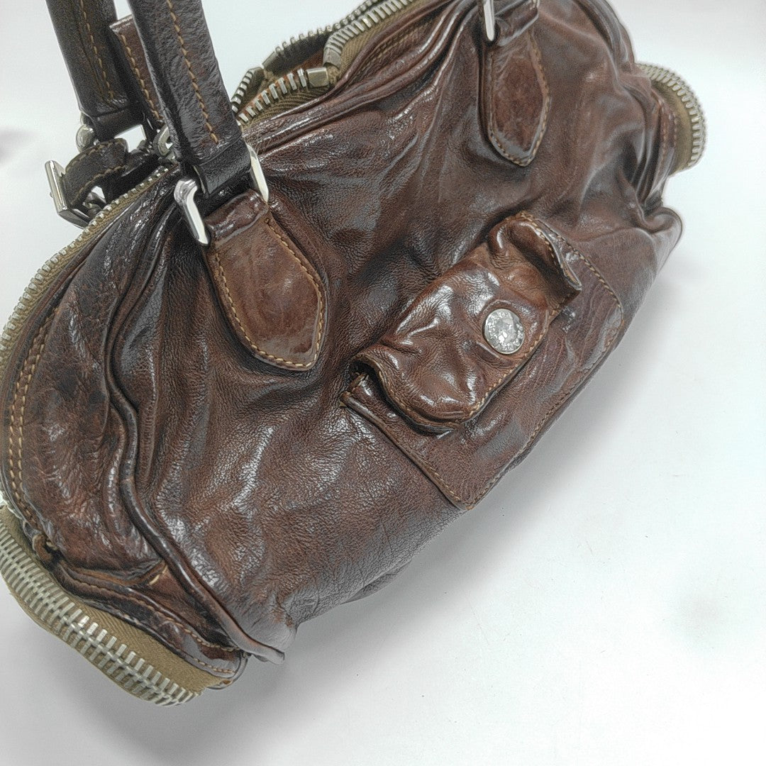 Leather Top Handle Bag Brown