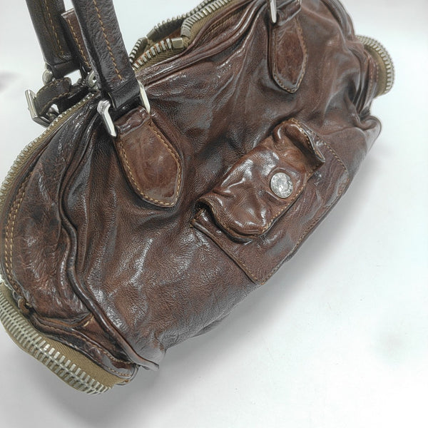 Leather Top Handle Bag Brown