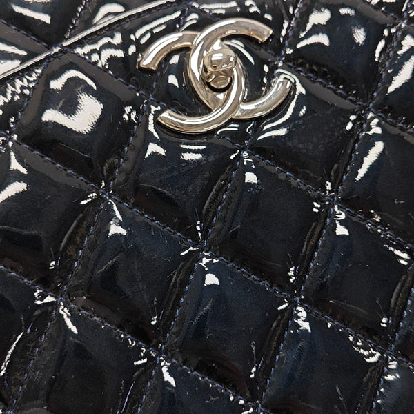 Quilted Patent Leather Top Handle Bag Blue