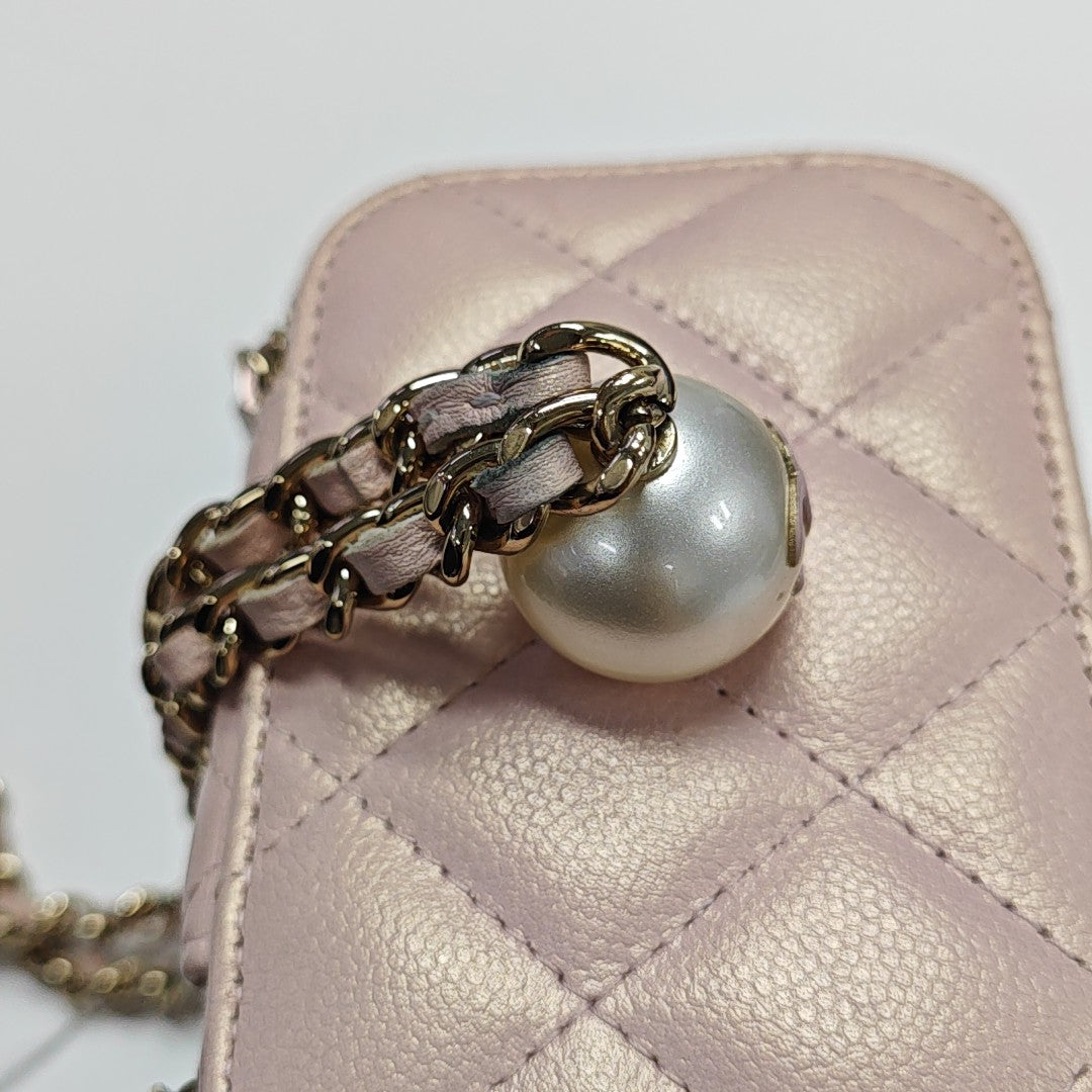 Quilted Calfskin Top Handle Bag Pink