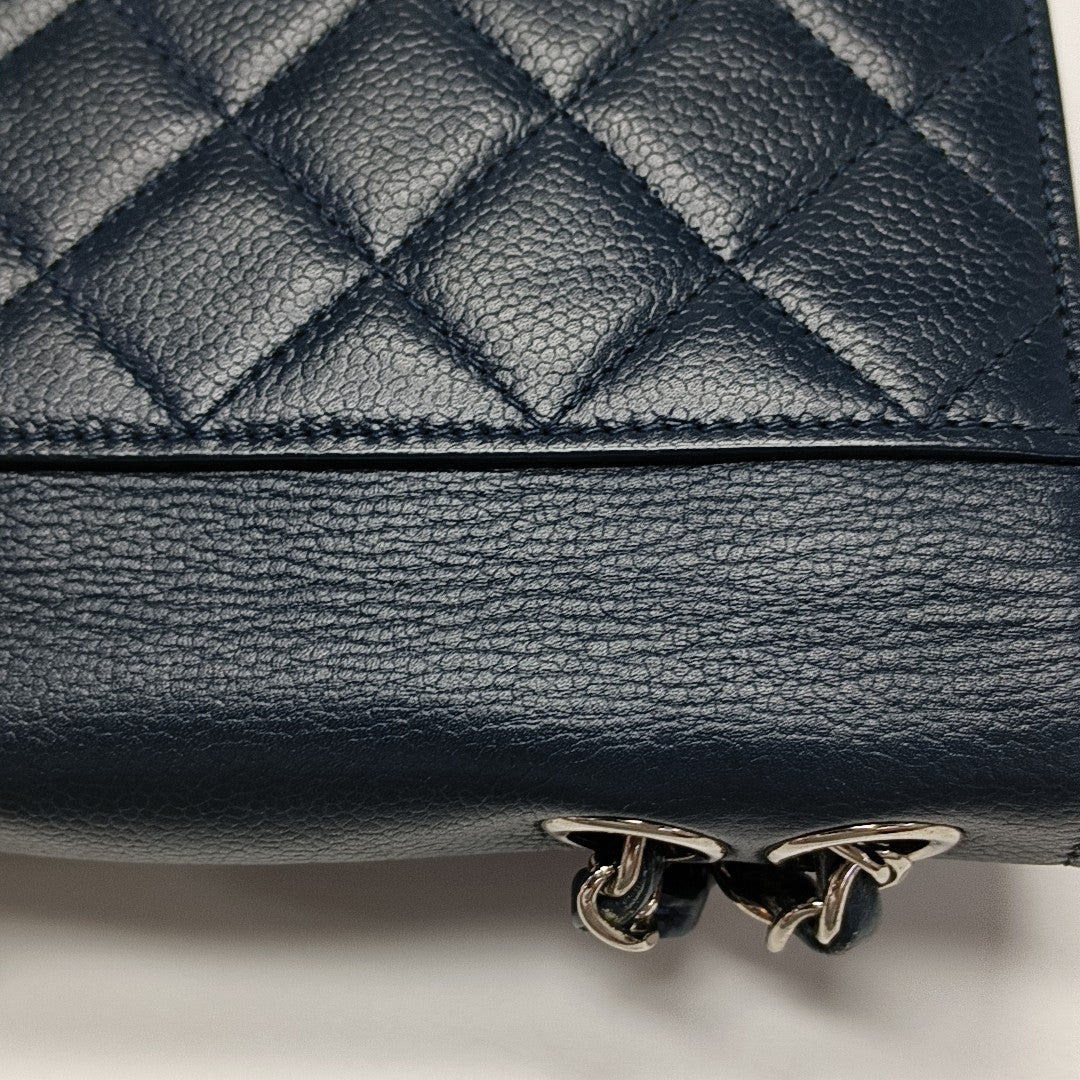 Quilted Grained Calfskin Crossbody Bag Blue