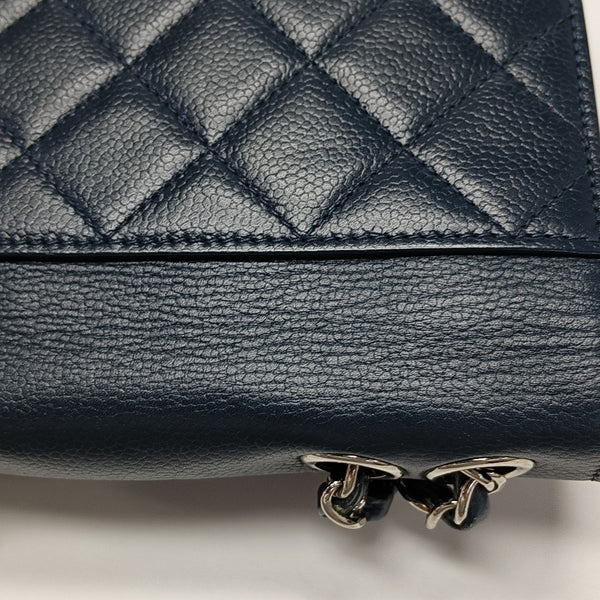 Quilted Grained Calfskin Crossbody Bag Blue