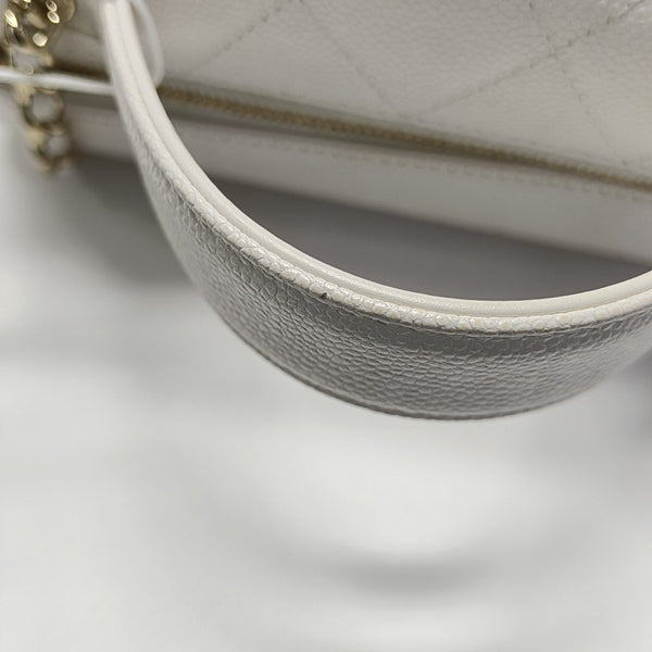 Quilted Grained Calfskin Shoulder Bag White
