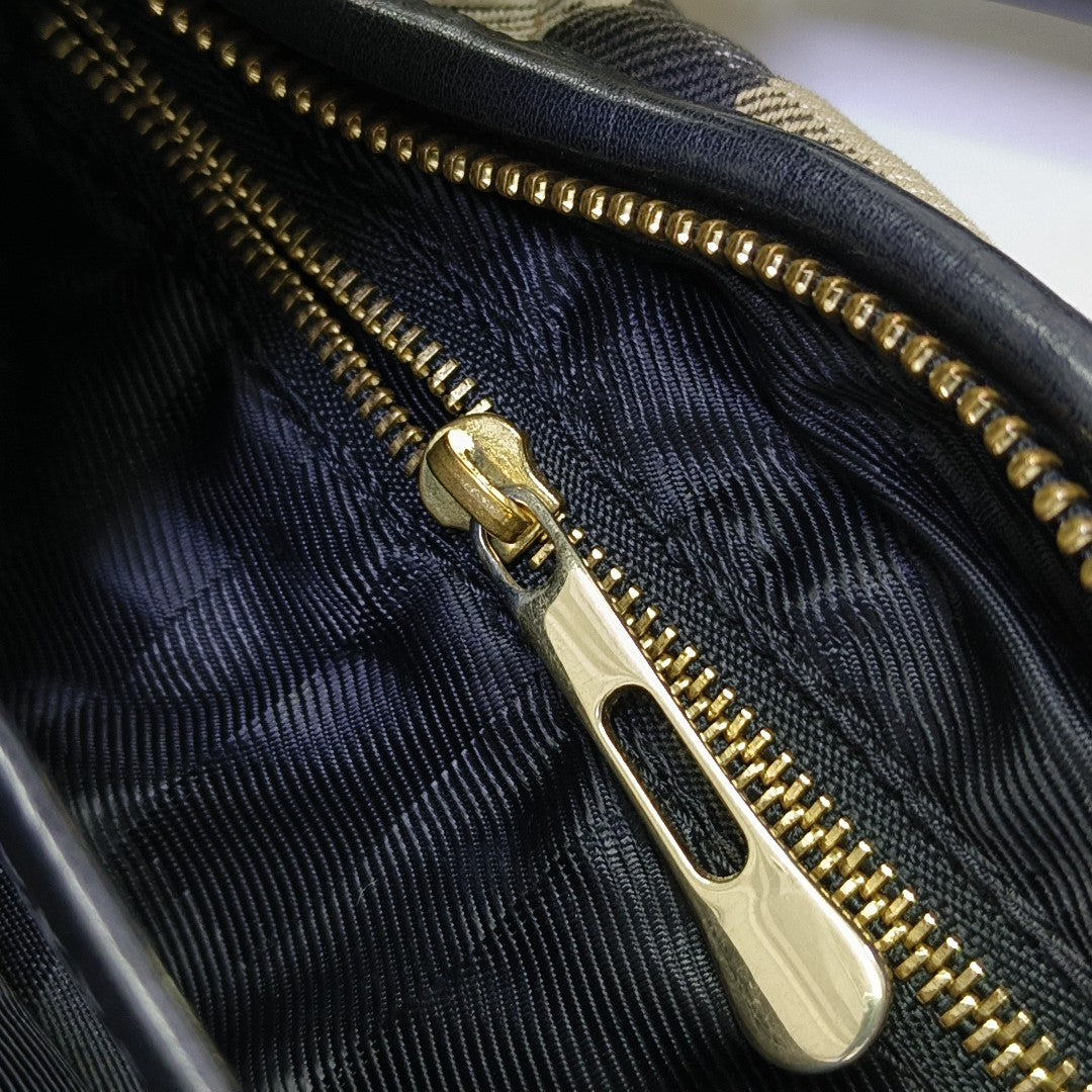 Quilted Canvas Top Handle Bag Beige