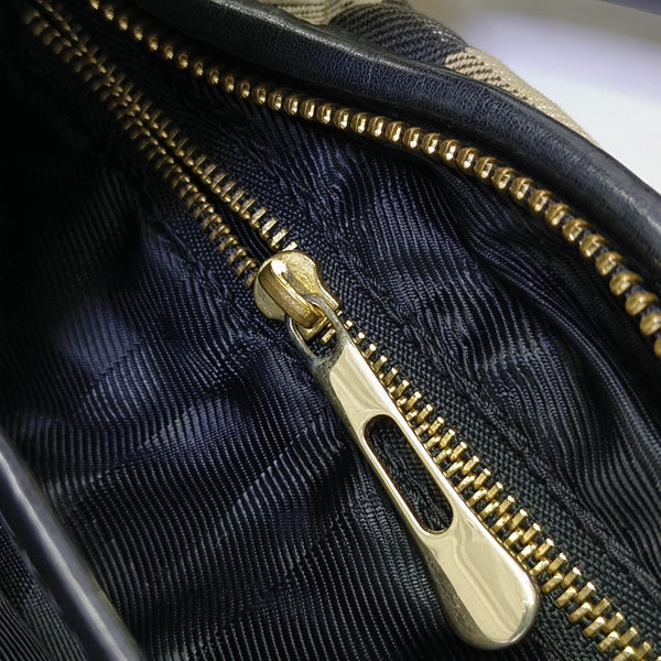 Quilted Canvas Top Handle Bag Beige