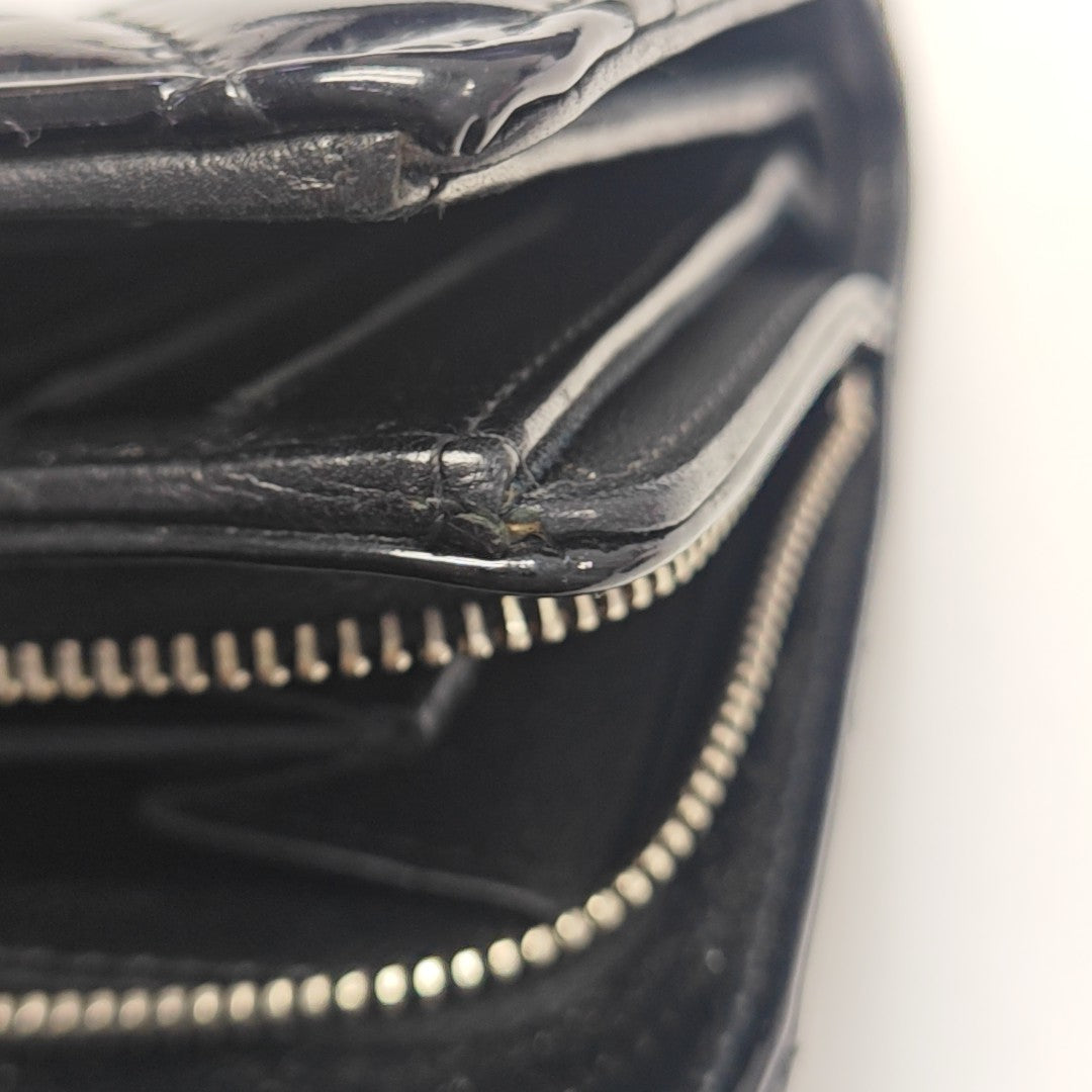 Quilted Patent Leather Wallet Black