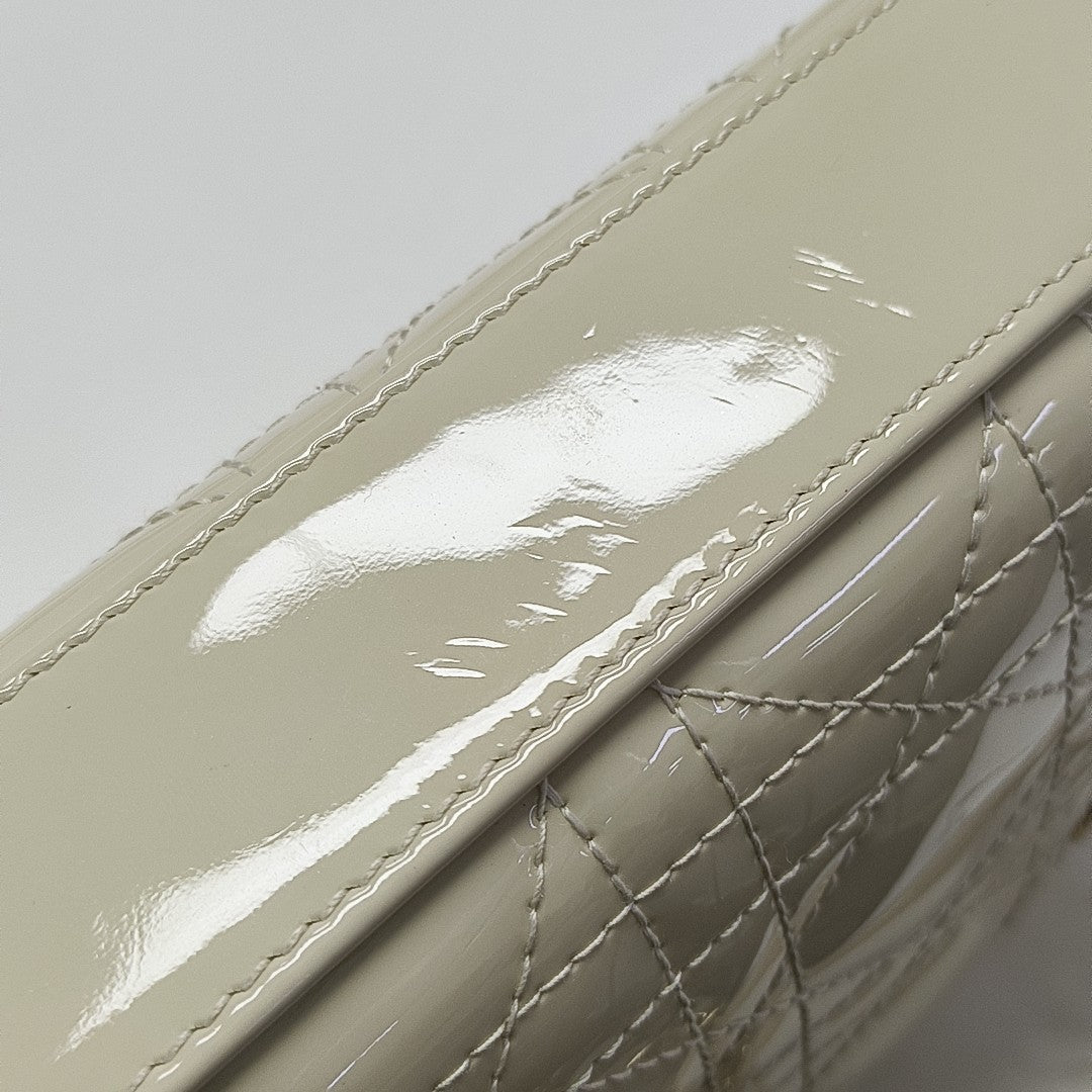 Lady D-Joy Super Mini Cannage Patent Leather White