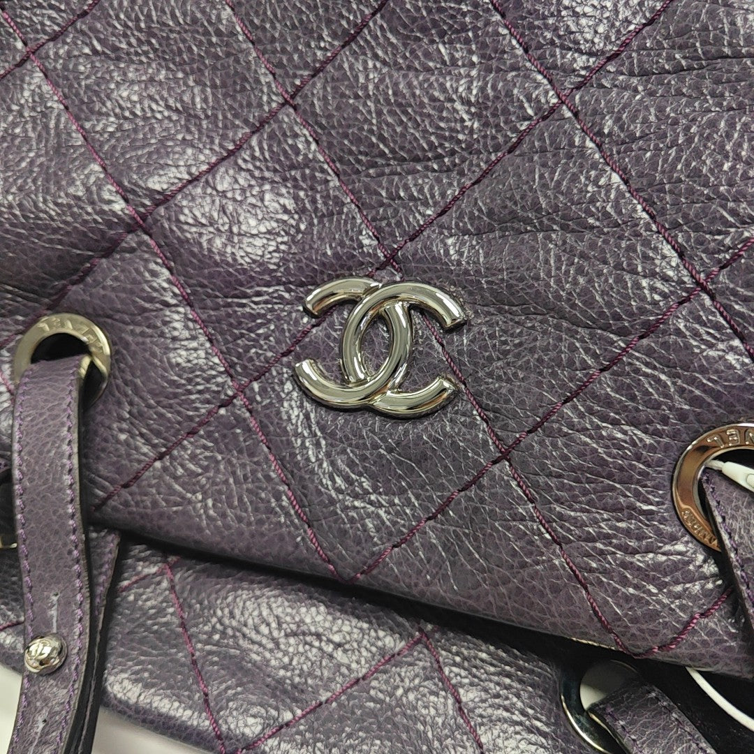 Quilted Calfskin Tote Bag Purple
