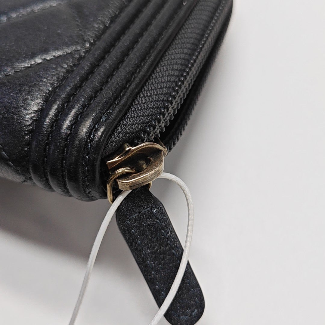 BOY CHANEL Mini Quilted Calfskin Blue Wallet
