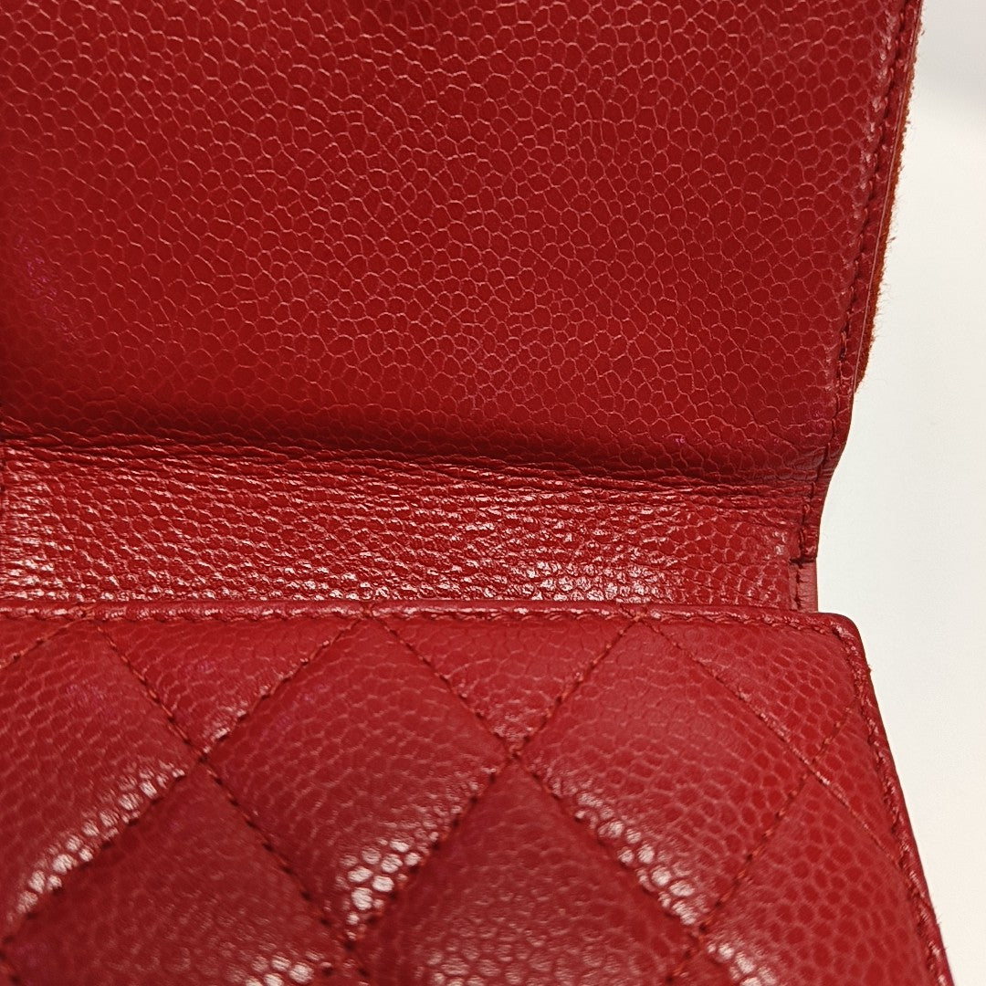 Quilted Grained Calfskin Wallet Red