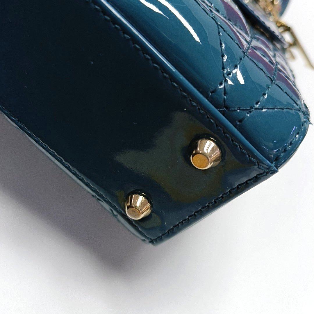 Lady Dior Mini Cannage Patent Leather Blue
