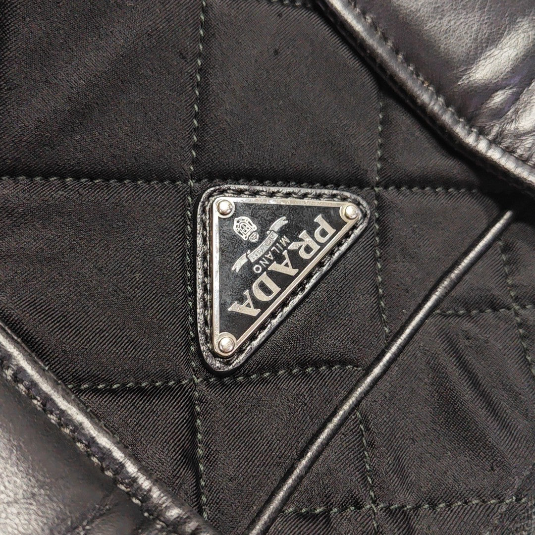 Quilted Fabric Top Handle Bag Black