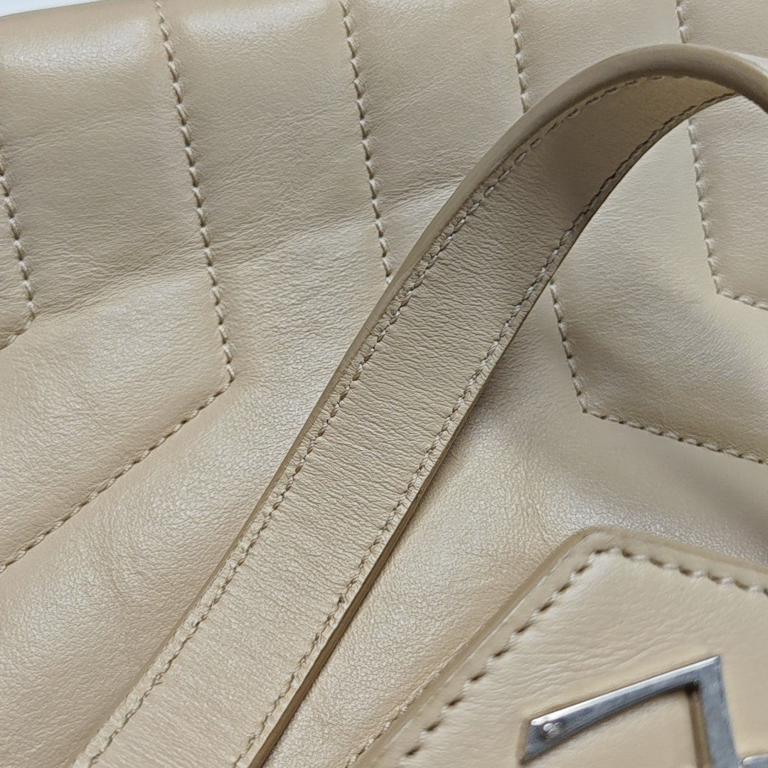 Chevron Leather Shoulder Bag Beige