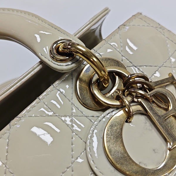 Lady D-Joy Small Cannage Patent Leather White