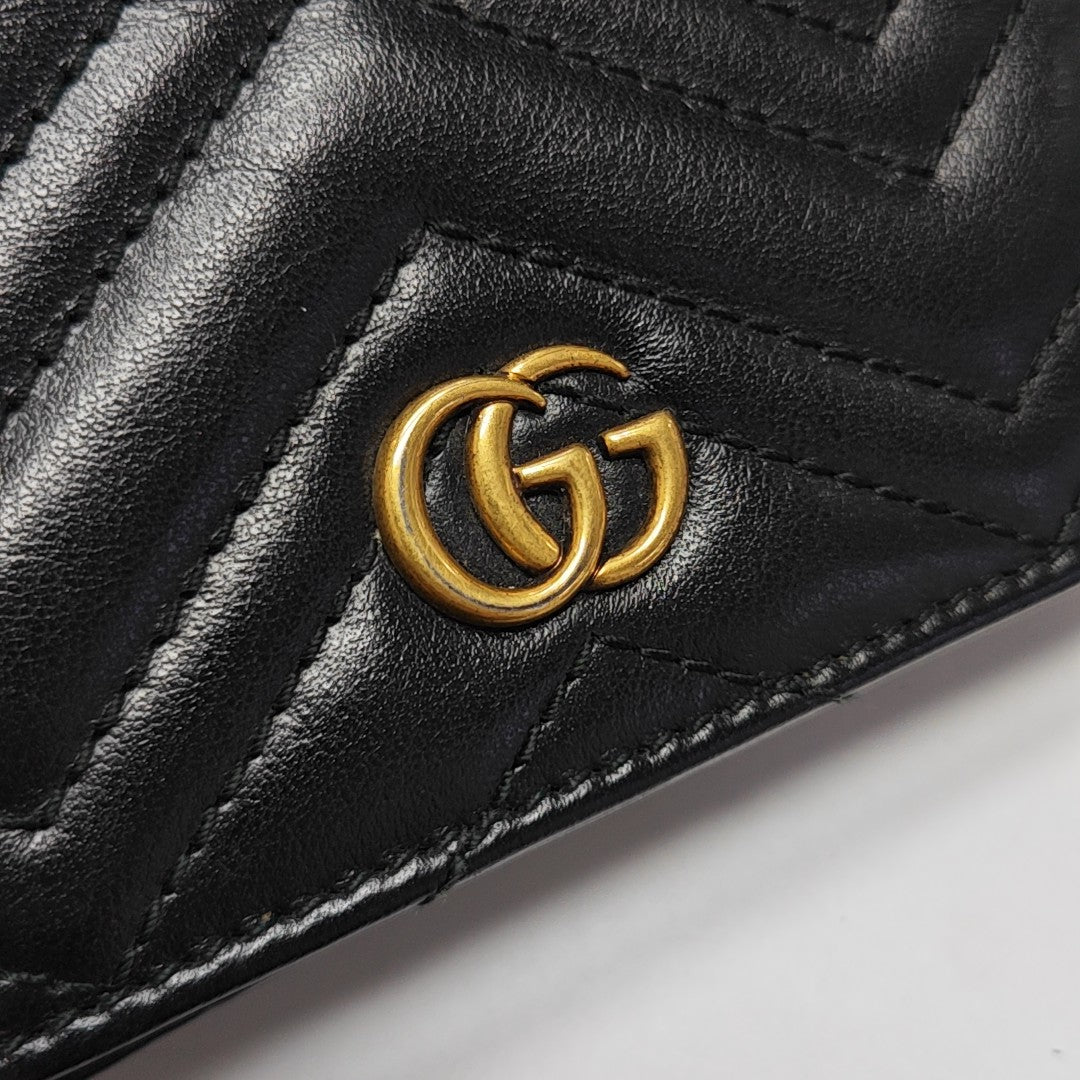 GG Marmont Mini Quilted Calfskin Black Card Holder