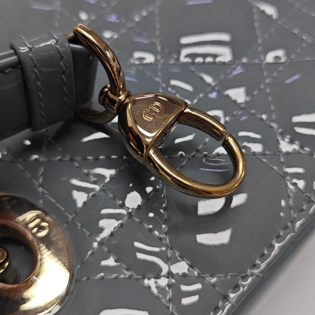 Lady Dior Small Cannage Patent Leather Gray