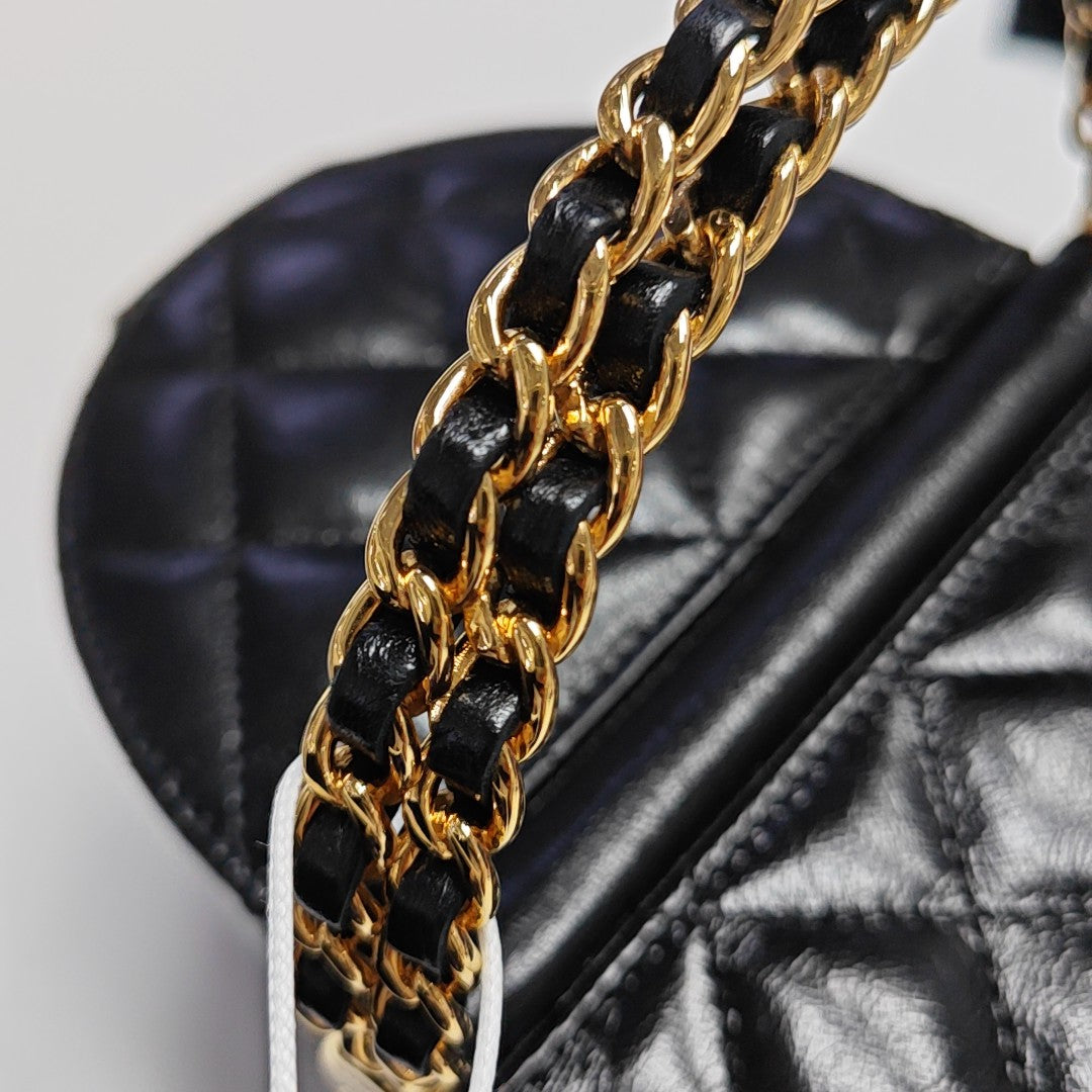 Quilted Calfskin Top Handle Bag Black