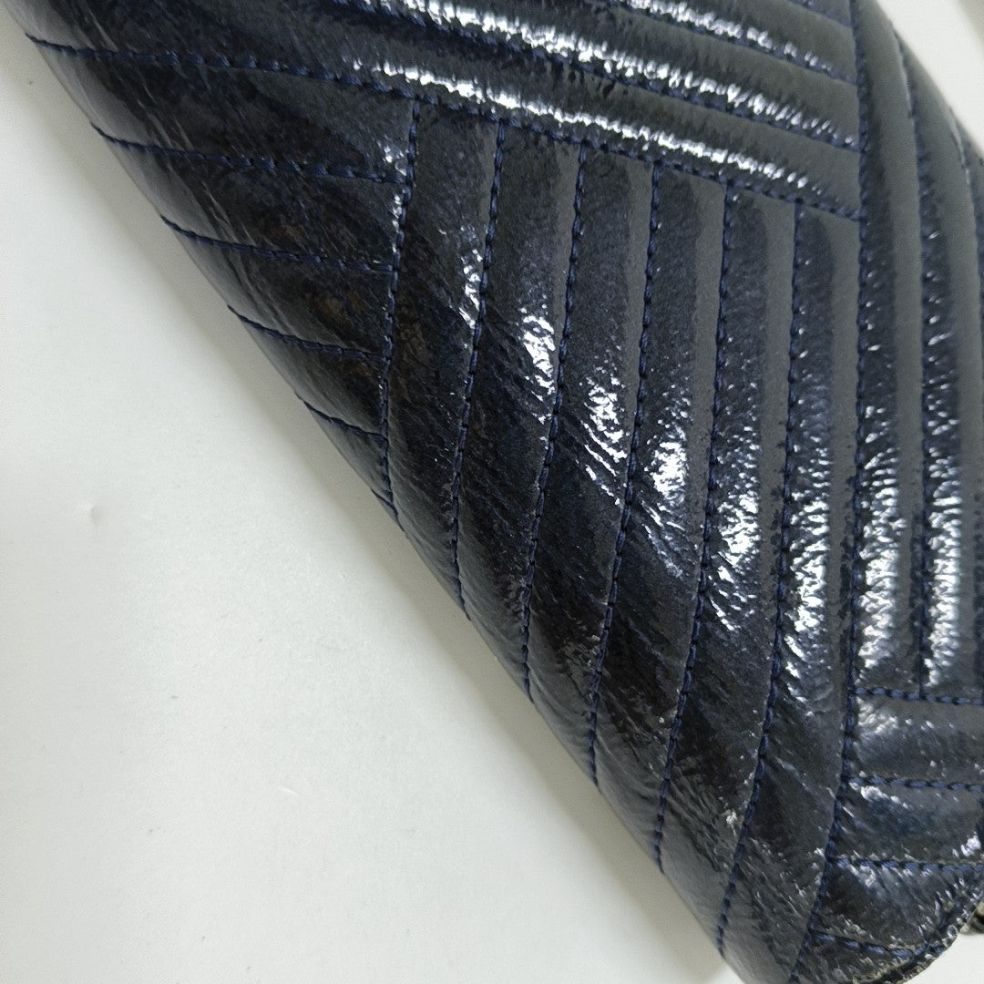 Chevron Patent Leather Wallet Blue