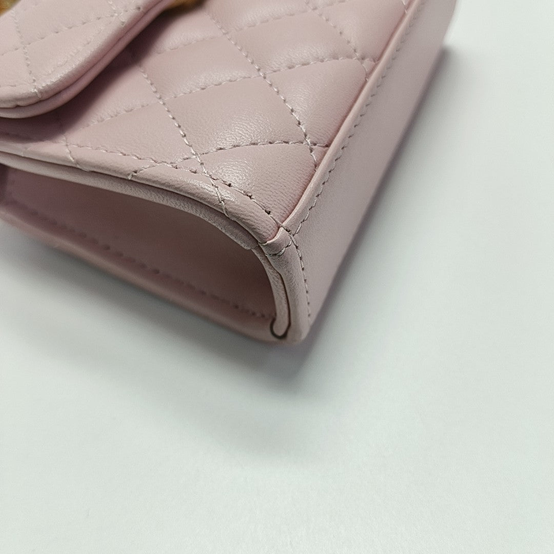 TWO TONE CHAIN HANDLE Quilted Lambskin Pink
