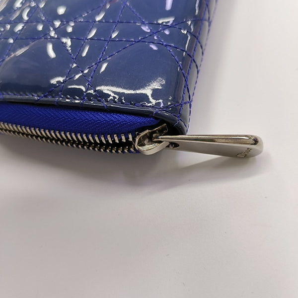 Lady Dior Small Cannage Patent Leather Blue Wallet
