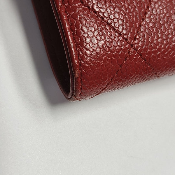 CLASSIC FLAP Mini Quilted Grained Calfskin Red Wallet