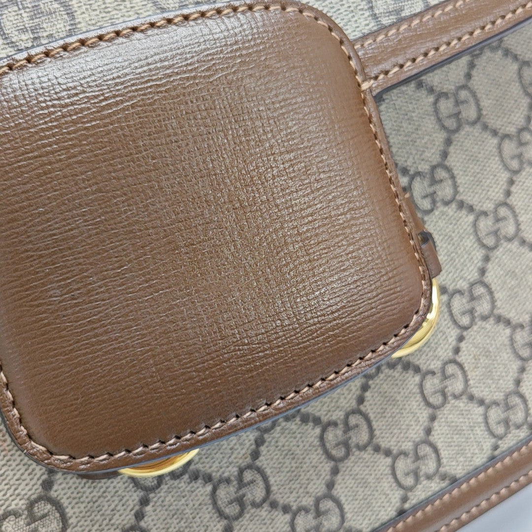 Horsebit 1955 Medium Monogram Coated Canvas Beige