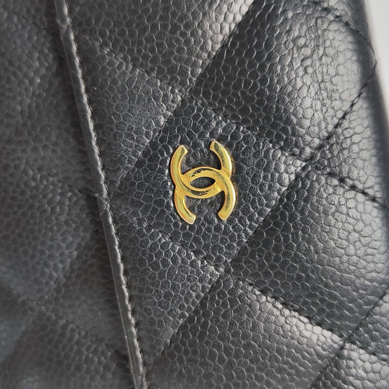 Quilted Grained Calfskin Wallet Black