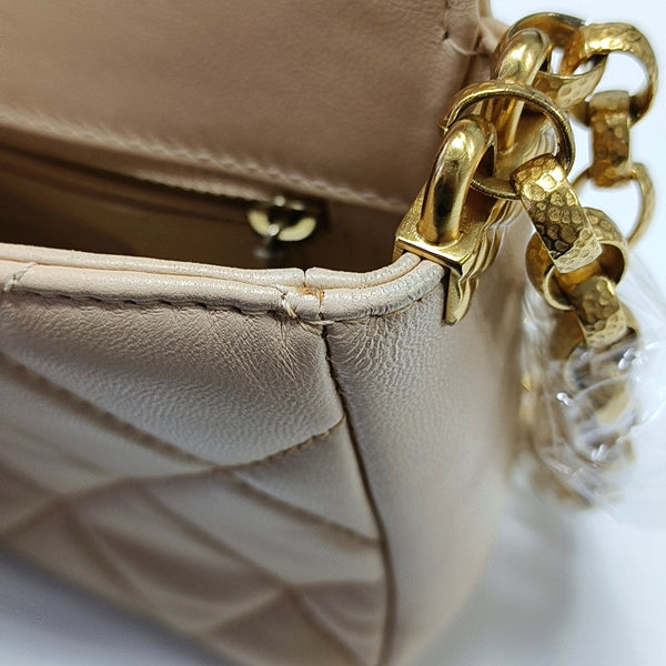 Small Quilted Lambskin Beige