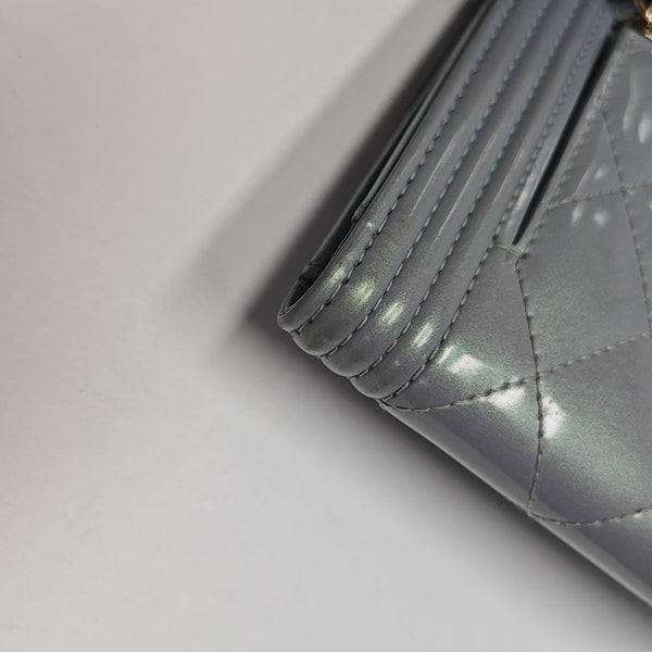 BOY CHANEL Quilted Patent Leather Blue Wallet