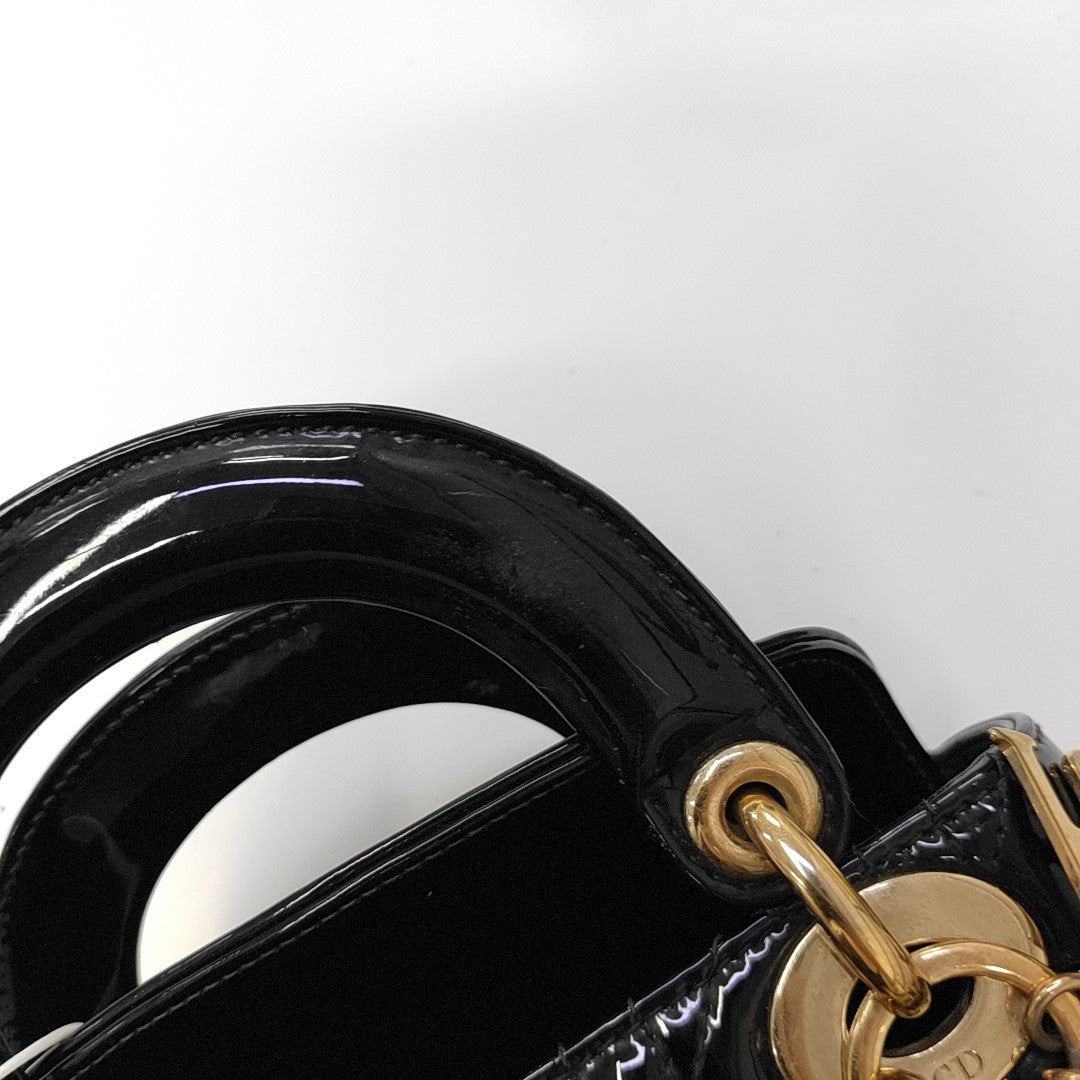 Lady Dior Mini Cannage Patent Leather Black