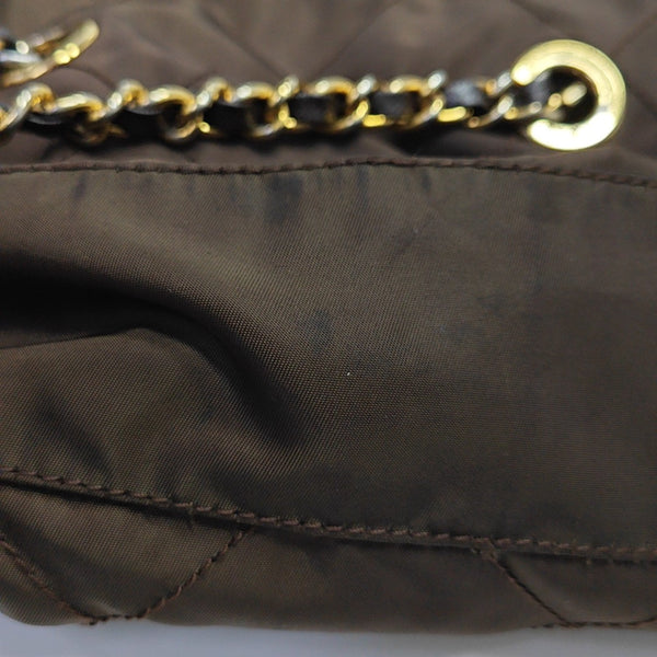 Quilted Nylon Shoulder Bag Brown
