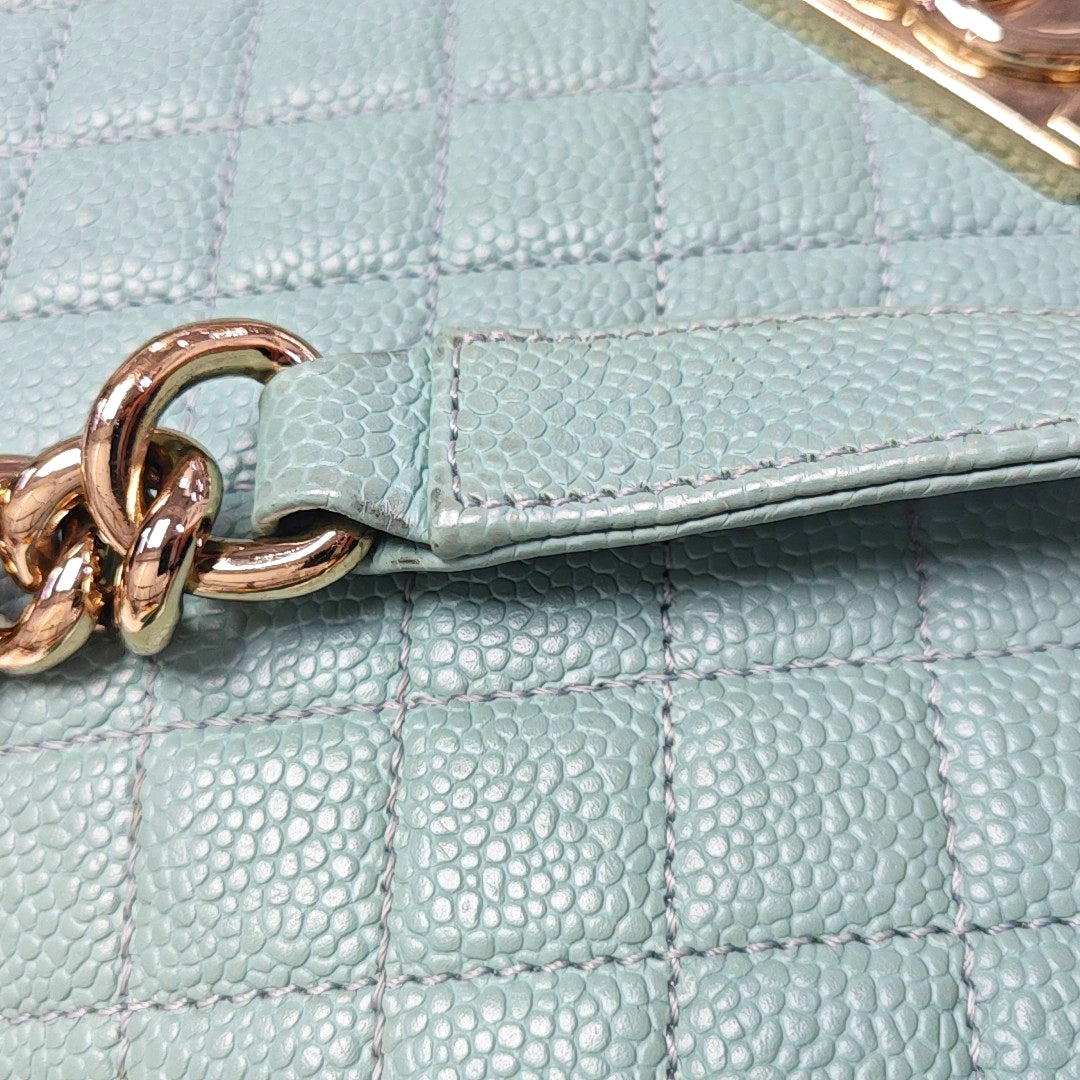 BOY CHANEL Medium Quilted Grained Calfskin Blue