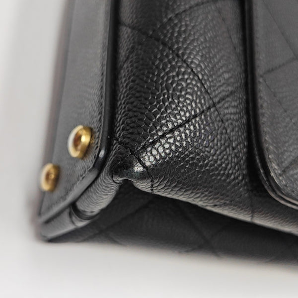 Quilted Grained Calfskin Shoulder Bag Black